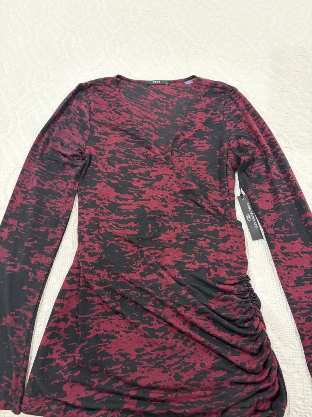 Tart Collective Burgundy and Black Abstract Print Long Sleeve Top NWT